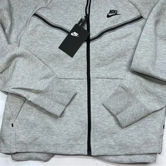 Nike Tech Fleece Hoodie Heather Grey Black Zip Up Sweatshirt Plus - Picture 2 of 8